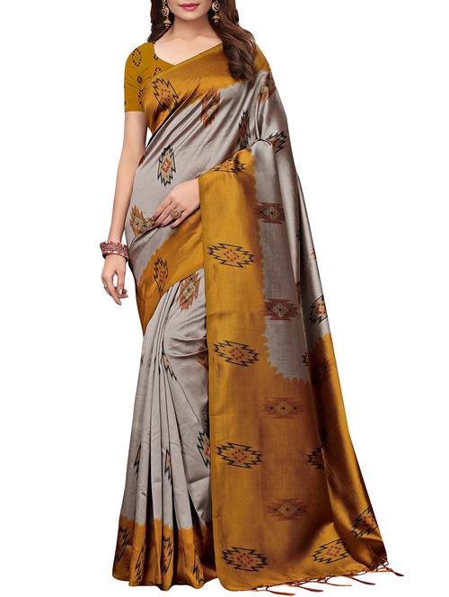 ethnic motif printed silk saree with blouse - 15860155 - Very Small Image - 1