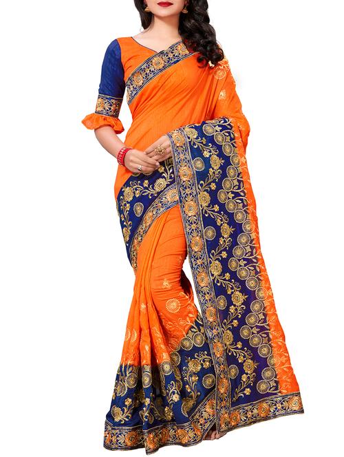 contrast border floral embroidered saree with blouse - 15860888 - Standard Image - 1