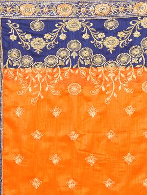 contrast border floral embroidered saree with blouse - 15860888 - Standard Image - 4