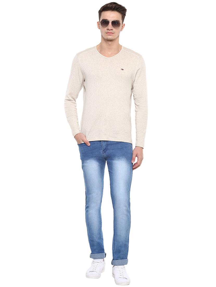 light blue cotton blend washed jeans - 15862176 - Zoom Image - 4