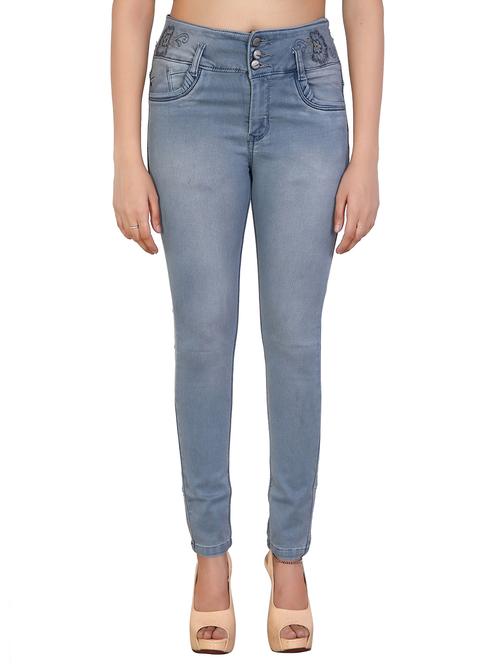 button-up embroidered slim fit jeans - 15863658 - Standard Image - 1