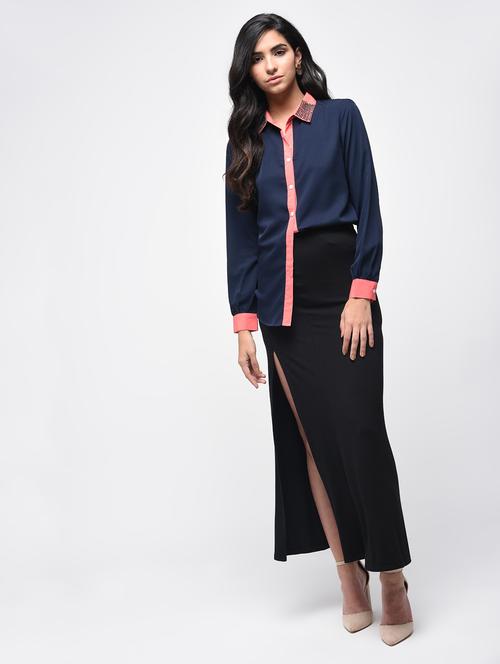 contrast detail embellished collared shirt - 15864345 - Standard Image - 1