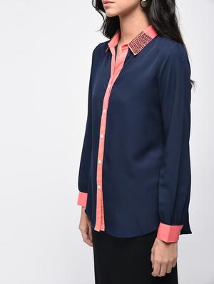 contrast detail embellished collared shirt - 15864345 - Standard Image - 4