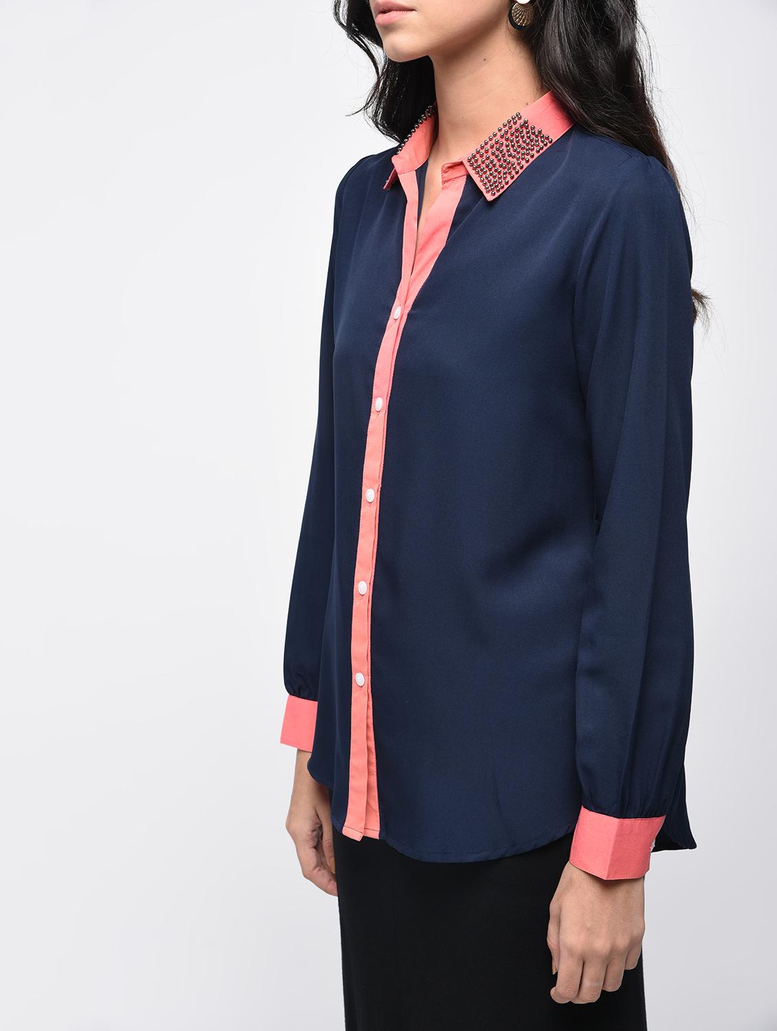 contrast detail embellished collared shirt - 15864345 - Zoom Image - 4