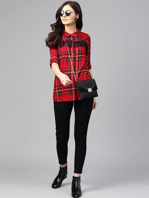 Fringe detail tartan checked shirt - 15864545 - Standard Image - 4