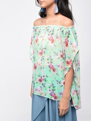 cape sleeved off shoulder top - 15866250 - Standard Image - 4