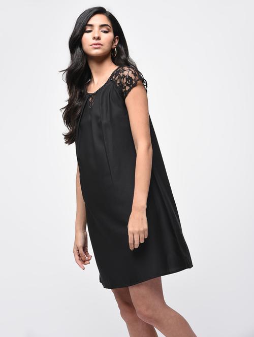 lace paneled embellished a-line dress - 15866279 - Standard Image - 1