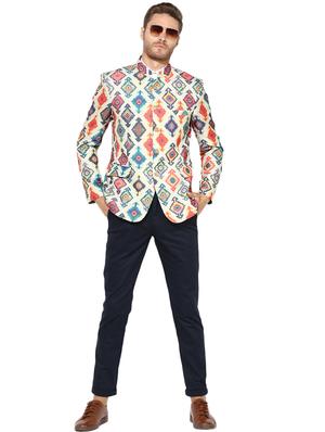multi colored cotton blend bandhgala blazer - 15867762 - Standard Image - 4