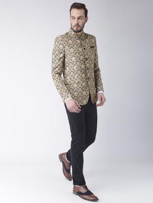 multi colored polyester single breasted bandhgala blazer - 15867770 - Standard Image - 4