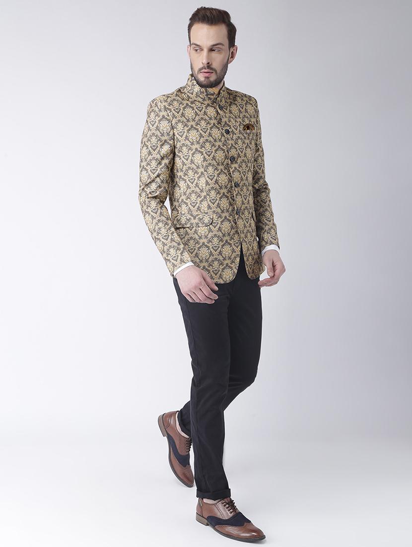 multi colored polyester single breasted bandhgala blazer - 15867770 - Zoom Image - 4