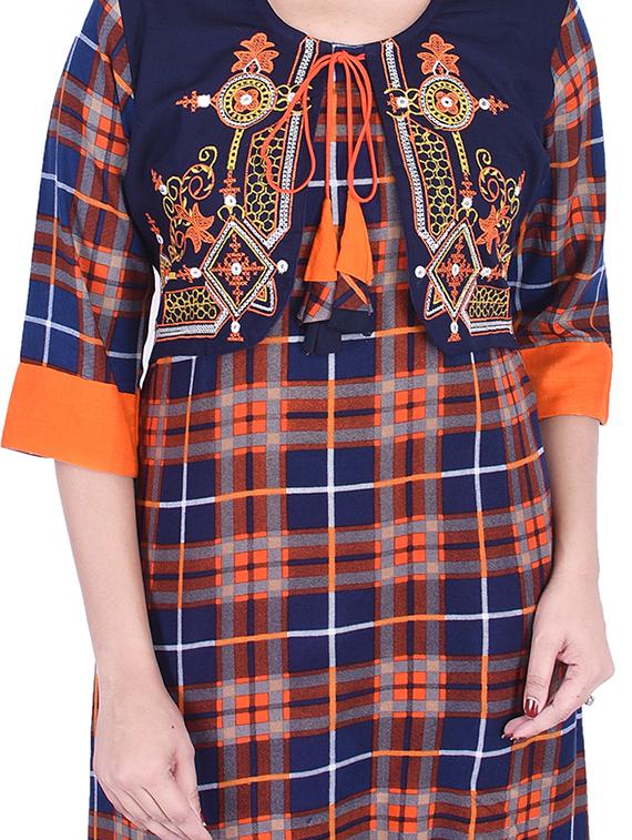 Checkered a-line kurta - 15868299 - Zoom Image - 4