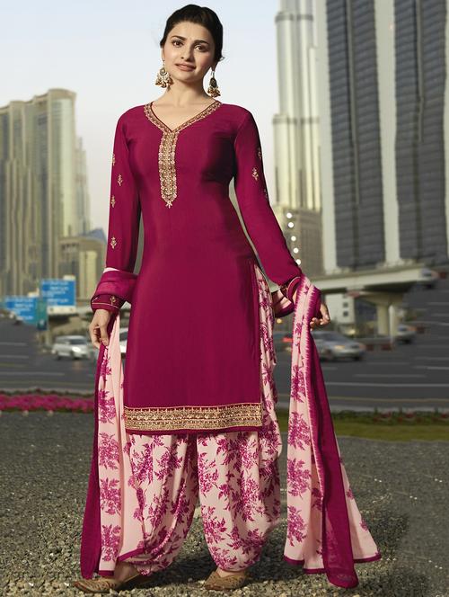 Embroidered semi-stitched patiyala suit - 15870416 - Standard Image - 1