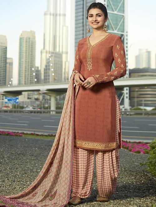 Embroidered semi-stitched patiyala suit - 15870417 - Standard Image - 1