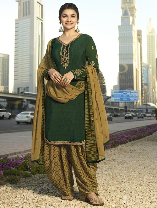 Embroidered semi-stitched patiyala suit - 15870418 - Standard Image - 1