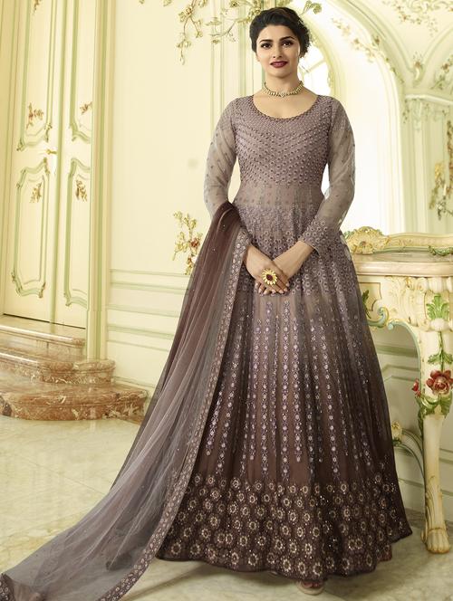 Embroidered semi-stitched anarkali suit - 15870419 - Standard Image - 1