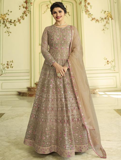 Embroidered semi-stitched anarkali suit - 15870421 - Standard Image - 1