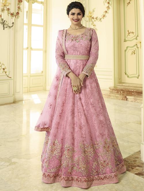 Embroidered semi-stitched anarkali suit - 15870423 - Very Small Image - 1