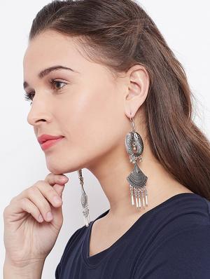 silver metal drop earring - 15871326 - Standard Image - 4