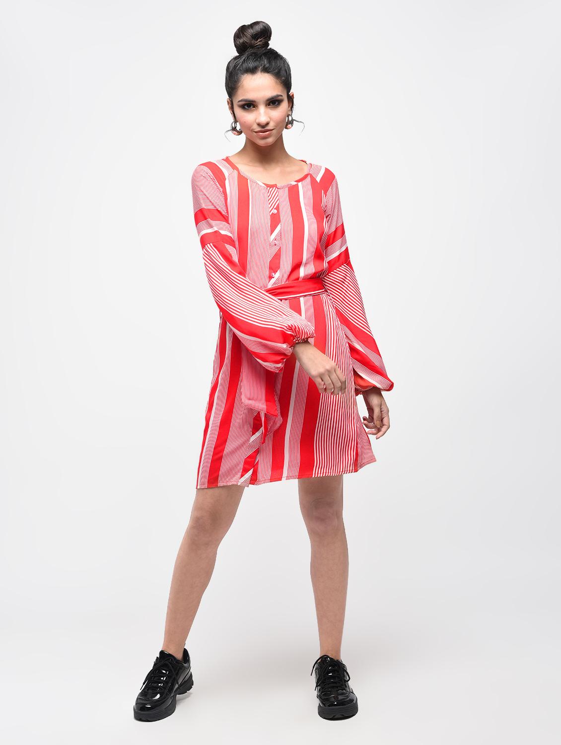 striped button up belted dress - 15874964 - Zoom Image - 4