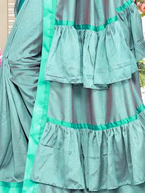 ruffle pallu turquoise fusion saree with blouse - 15875583 - Standard Image - 4