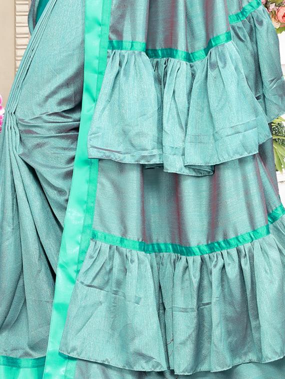 ruffle pallu turquoise fusion saree with blouse - 15875583 - Zoom Image - 4