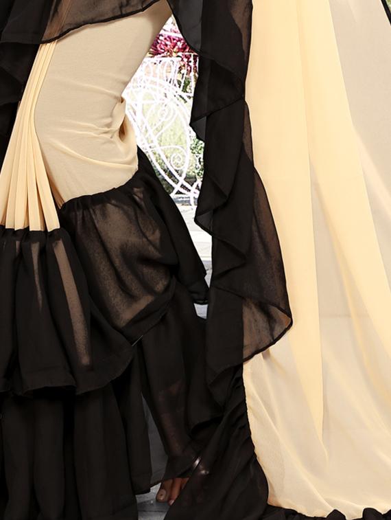 contrast ruffle border beige fusion saree with blouse - 15875588 - Zoom Image - 4