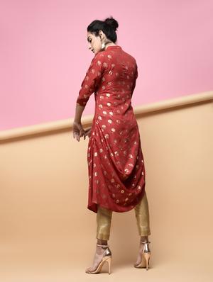 Foil print cowl kurta - 15875991 - Standard Image - 4