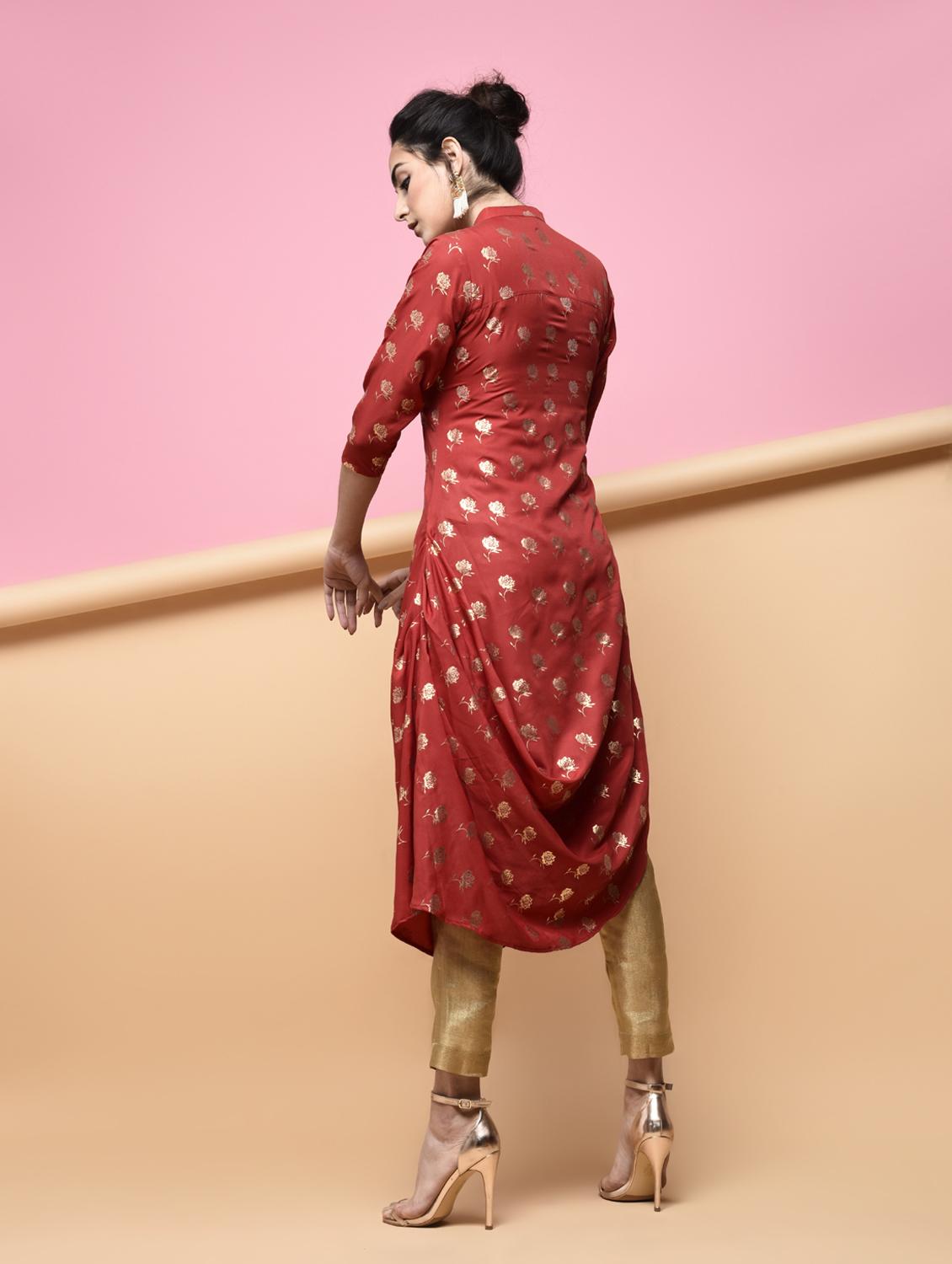 Foil print cowl kurta - 15875991 - Zoom Image - 4