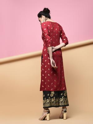foil printed kurta with palazzo set - 15876551 - Standard Image - 4
