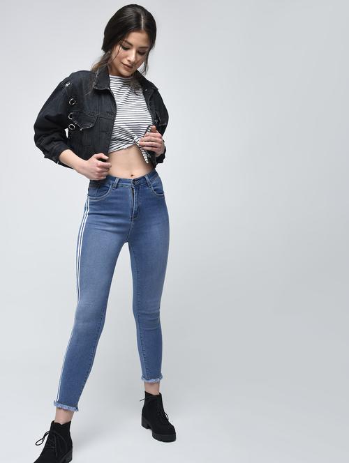 side striped frayed skinny jeans - 15876703 - Standard Image - 1