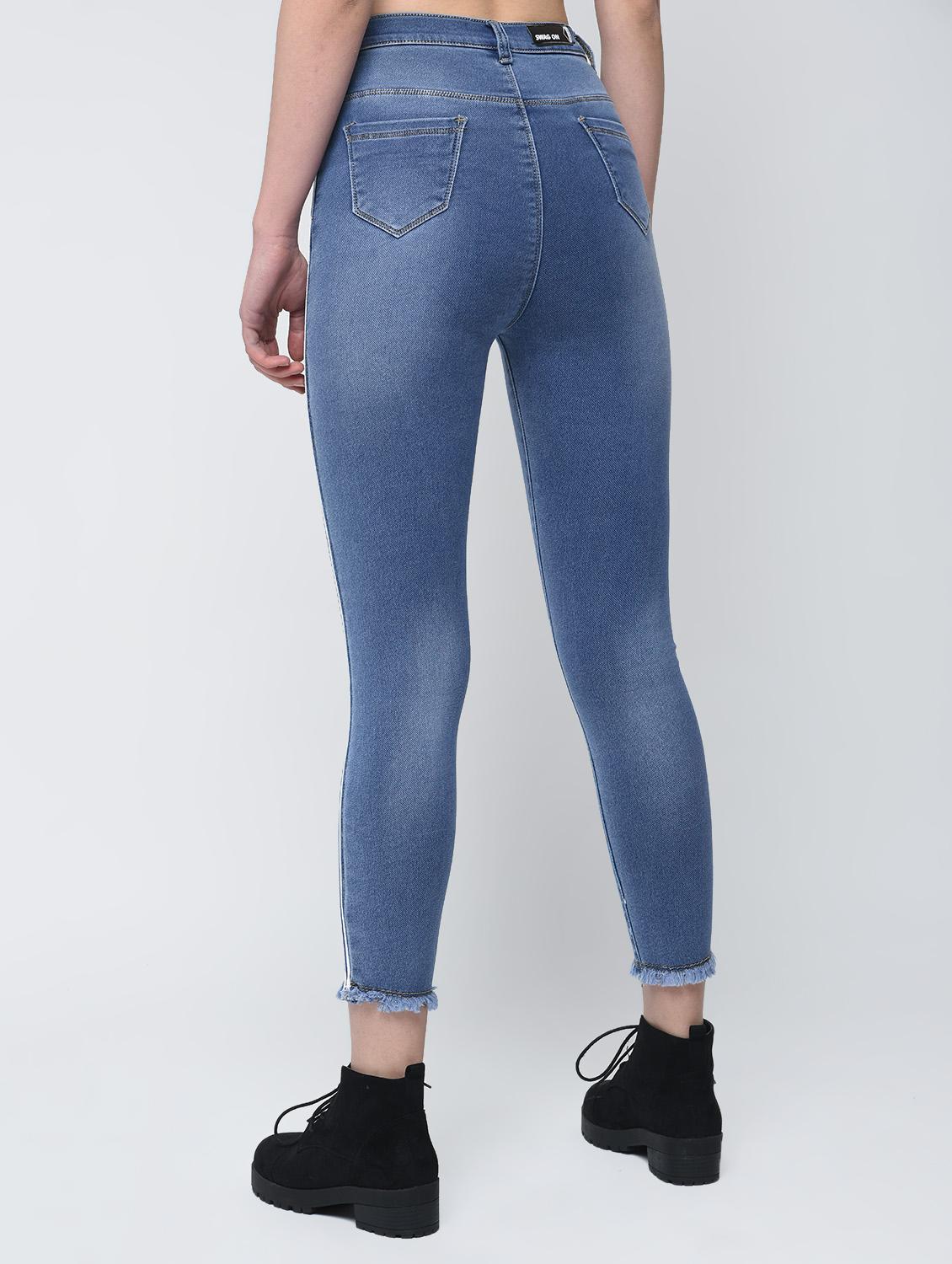 side striped frayed skinny jeans - 15876703 - Zoom Image - 4