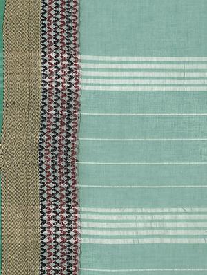 zari border turquoise woven saree with blouse - 15876948 - Standard Image - 4
