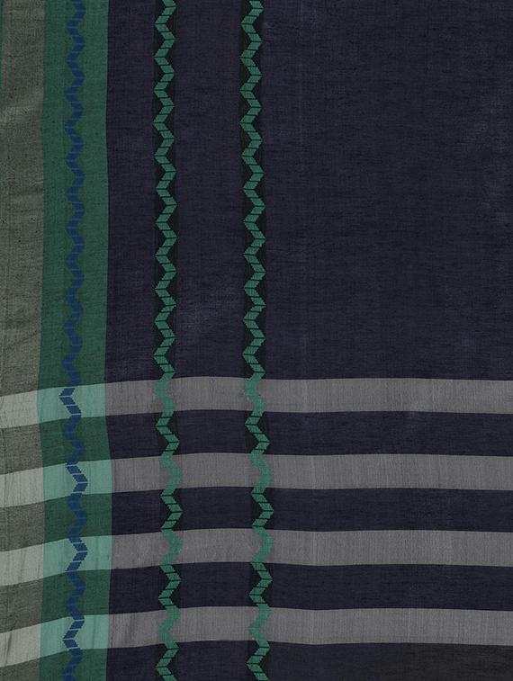 chevron border navy woven saree with blouse - 15876959 - Zoom Image - 4