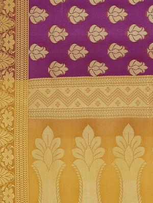 floral zari motif purple woven saree with blouse - 15876972 - Standard Image - 4