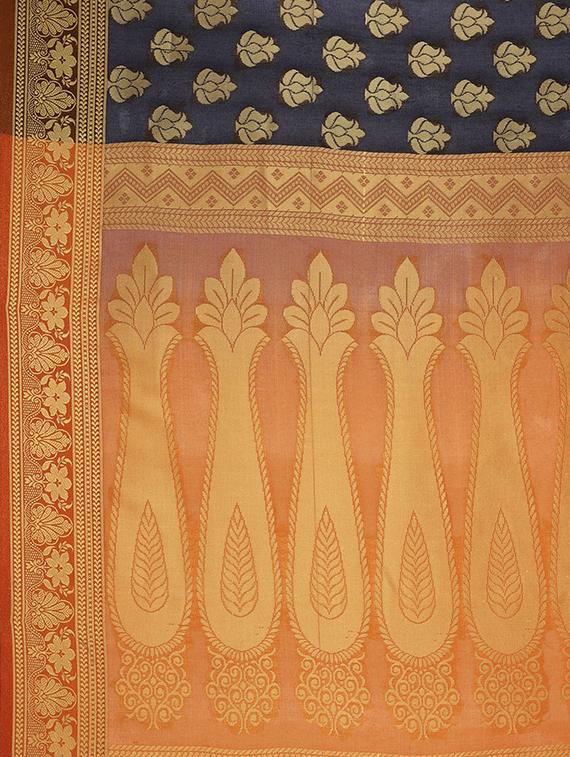 floral zari motif woven saree with blouse - 15876973 - Zoom Image - 4