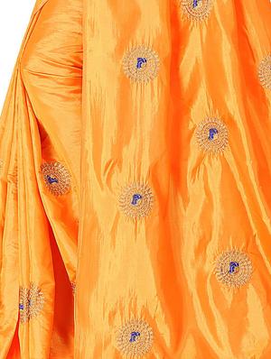 zari motif orange embroidered saree with blouse - 15878007 - Standard Image - 4