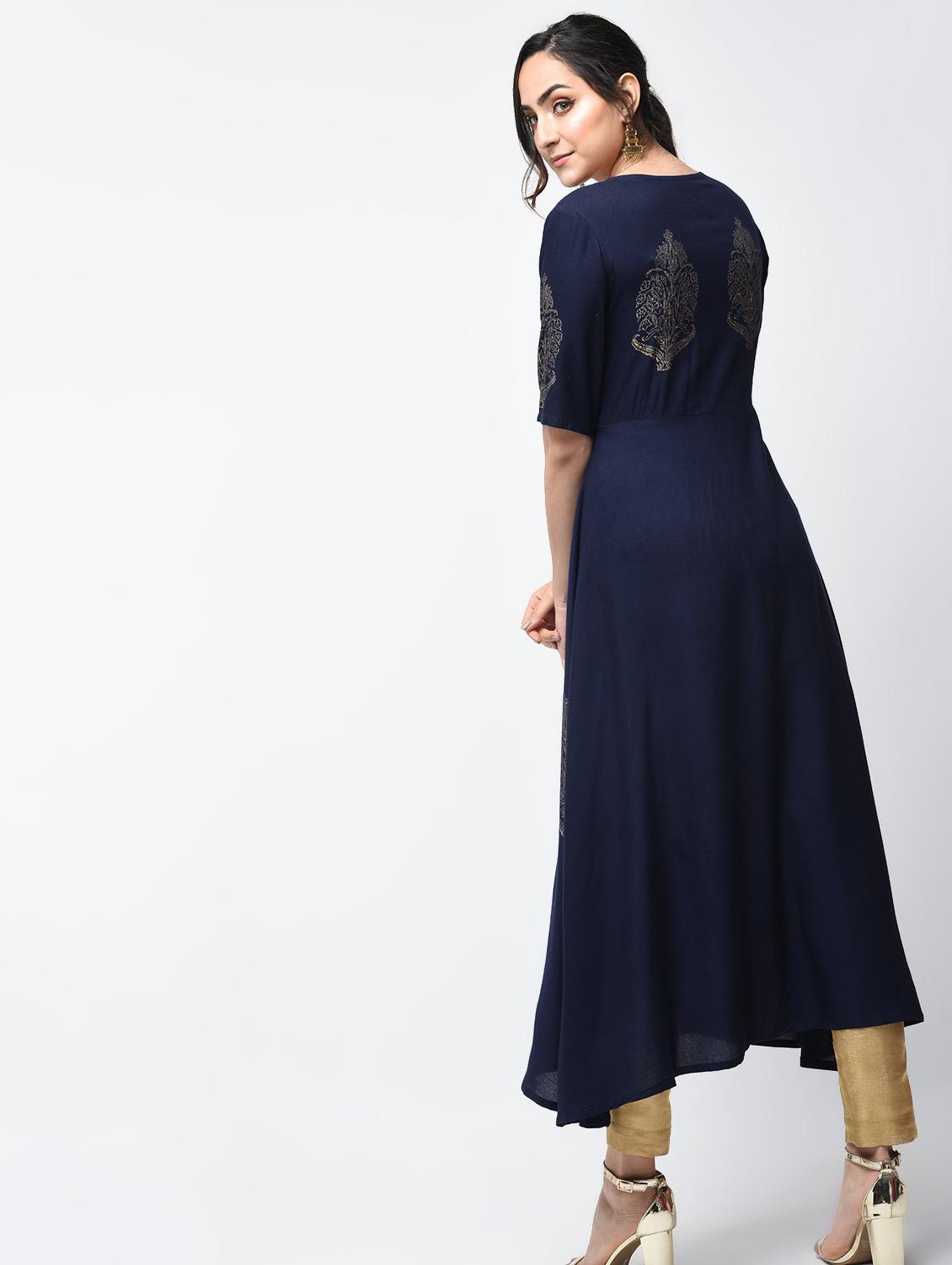 Flared block print kurta - 15879121 - Zoom Image - 4