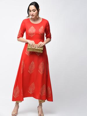 flared block print kurta - 15879123 - Standard Image - 4