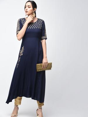A-line block print kurta - 15879132 - Standard Image - 4