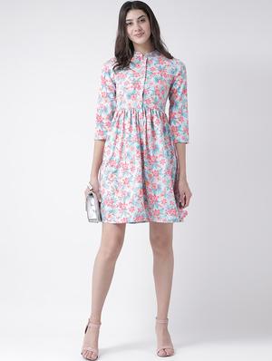 floral band collar flared dress - 15879479 - Standard Image - 4