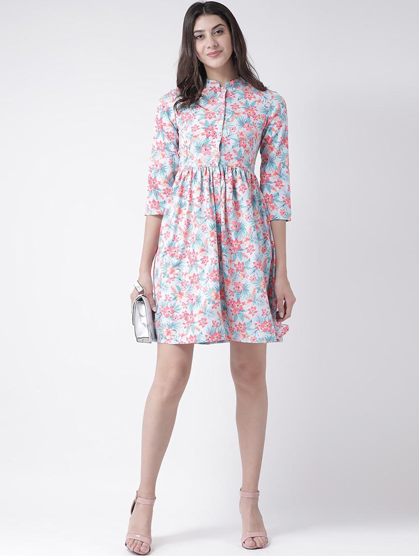 floral band collar flared dress - 15879479 - Zoom Image - 4
