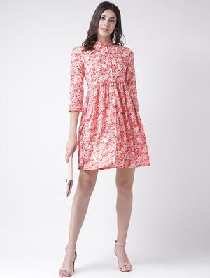 floral band collar flared dress - 15879480 - Standard Image - 4