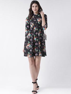 floral band collar flared dress - 15879481 - Standard Image - 4