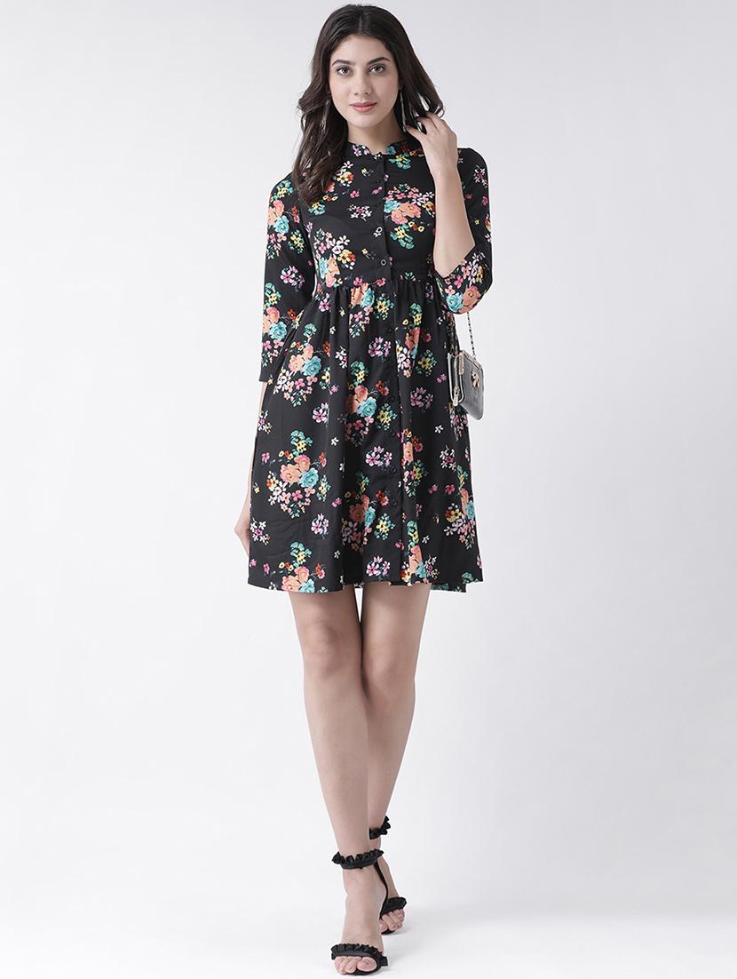 floral band collar flared dress - 15879481 - Zoom Image - 4