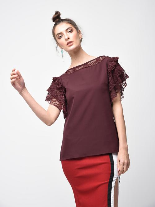 laced panel ruffle detail top - 15881803 - Standard Image - 1