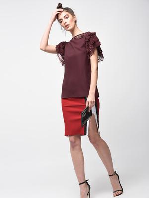 laced panel ruffle detail top - 15881803 - Standard Image - 4