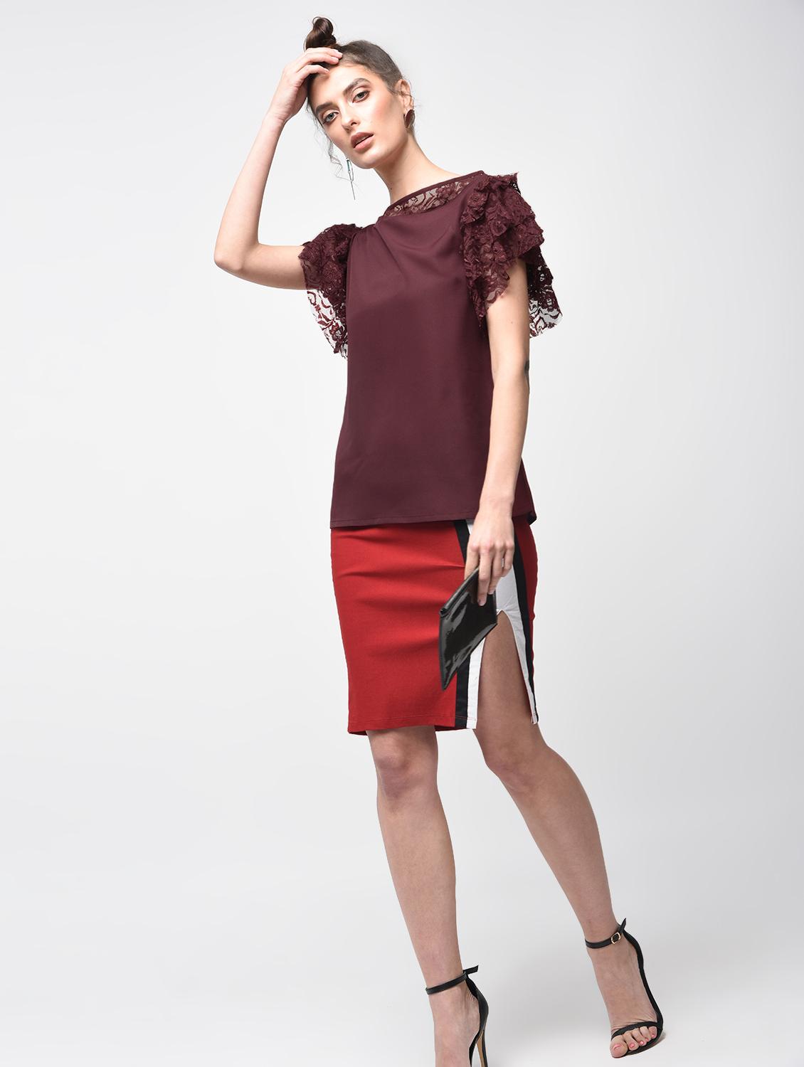 laced panel ruffle detail top - 15881803 - Zoom Image - 4