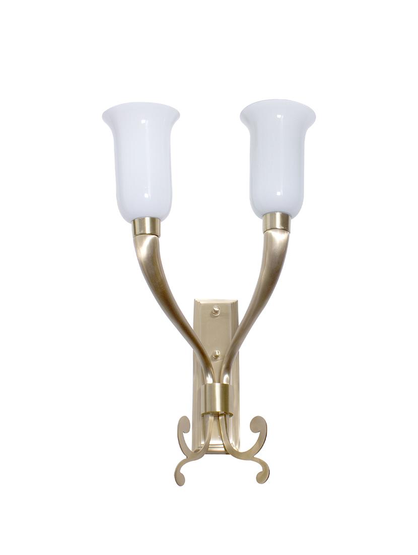 Fluted Horn Cast Brass with White Shades Double Wall Sconce - 15882750 - Zoom Image - 4