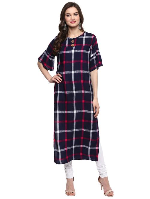 Checkered straight kurta - 15884192 - Standard Image - 1