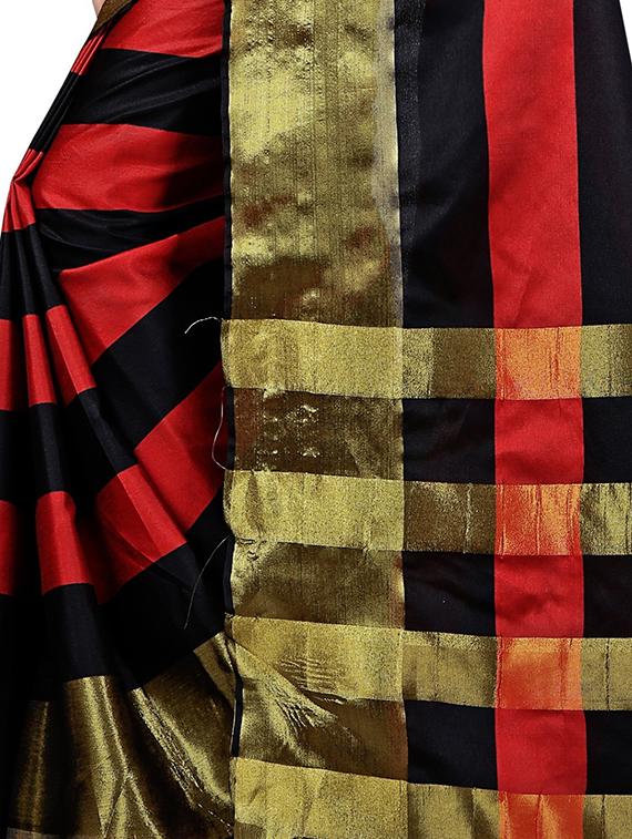 Color block zari bordered saree with blouse - 15885199 - Zoom Image - 4
